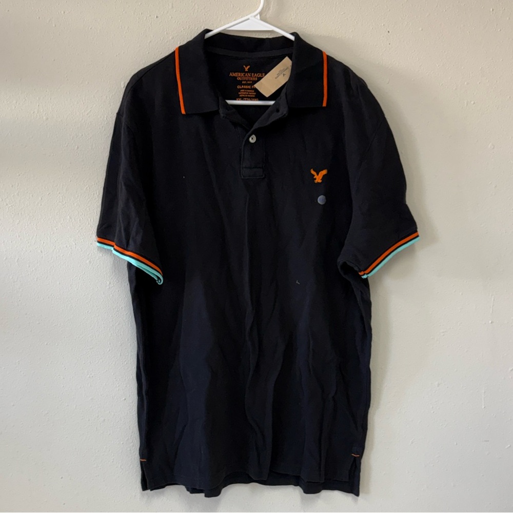 American Eagle Outfitters Black Polo with Orange Trim
